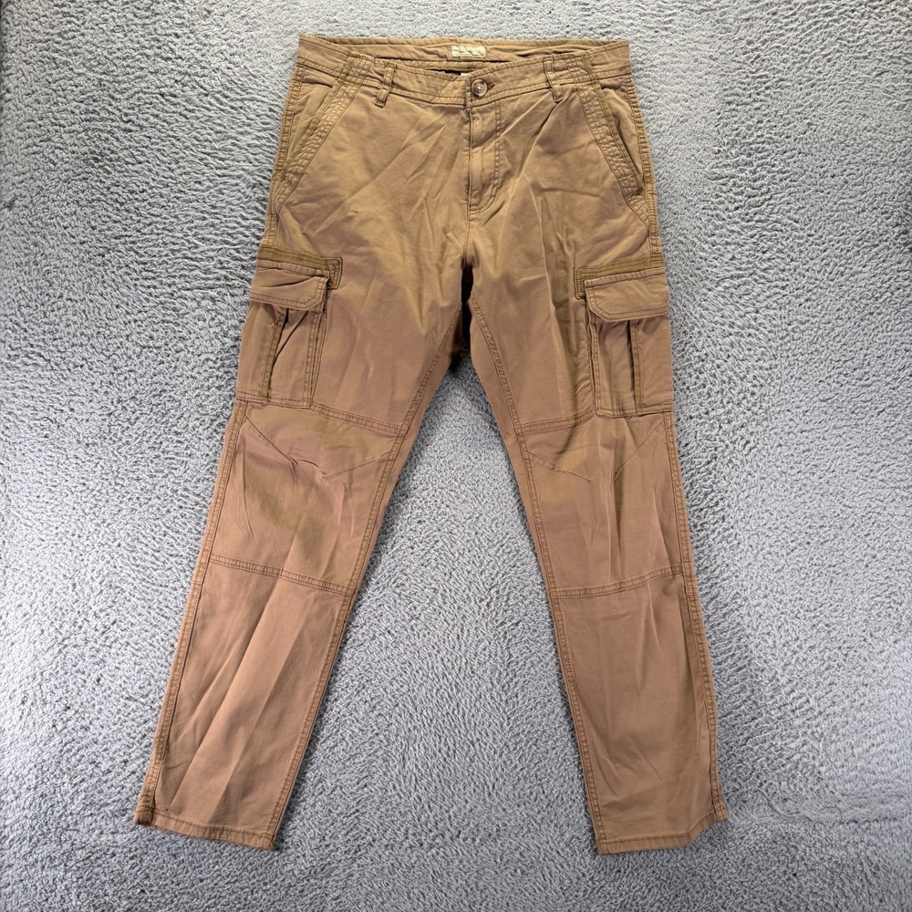 Sun + Stone Pants Men 34x31 Brown Cotton Cargo Straight Utility Workwear Stretch